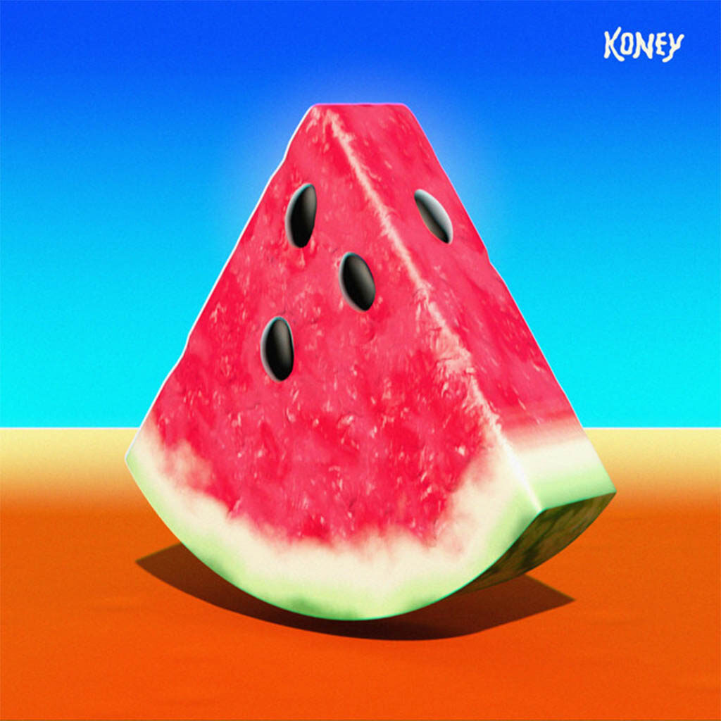 Parmi les tendances graphiques 2022 : Les couleurs bonbons. Pochette de l'album Koney par Koney.