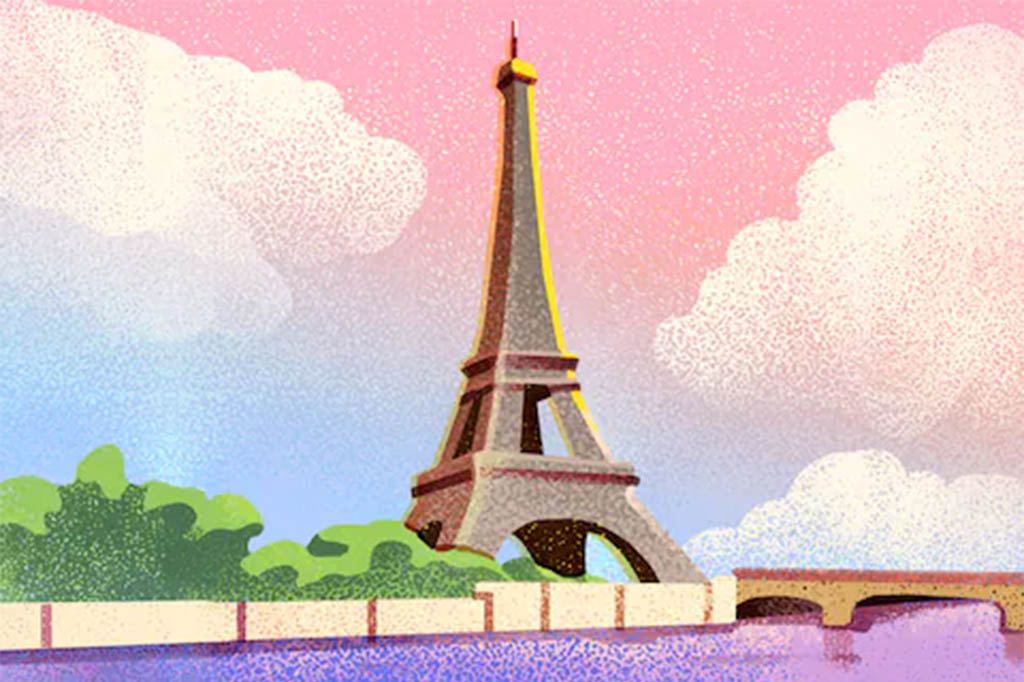 Représentation de la Tour Eiffel utilisant la risographie