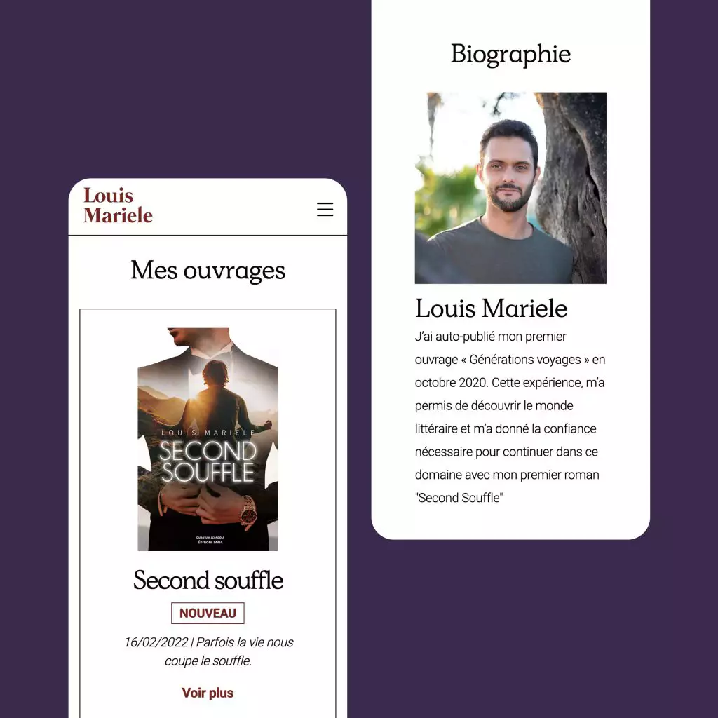 Captures d'écran mobiles du site louismariele.fr