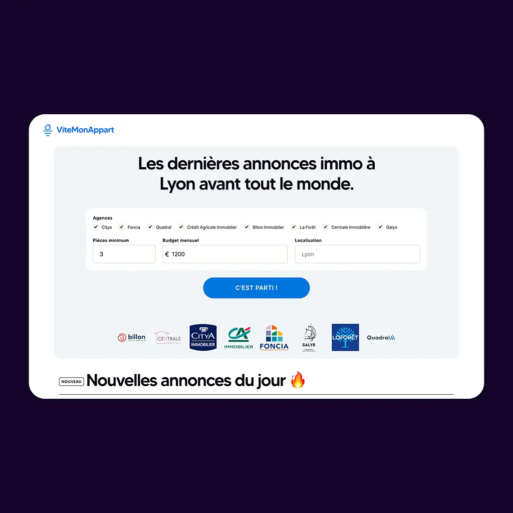 Capture d'écran de la page d'accueil du site Vite-mon-appart.fr
